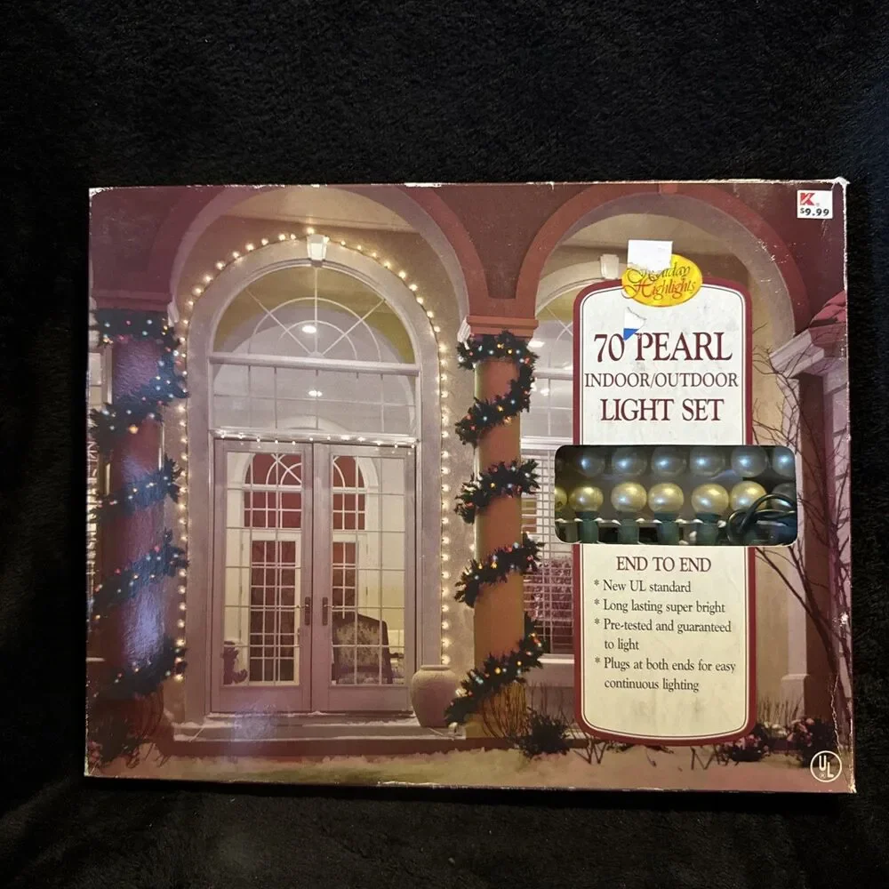 VINTAGE Kmart 90s Holiday Highlights 70 Pearl Indoor Outdoor Light Set